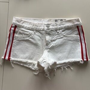 Siwy White Jean Shorts with Red Accents